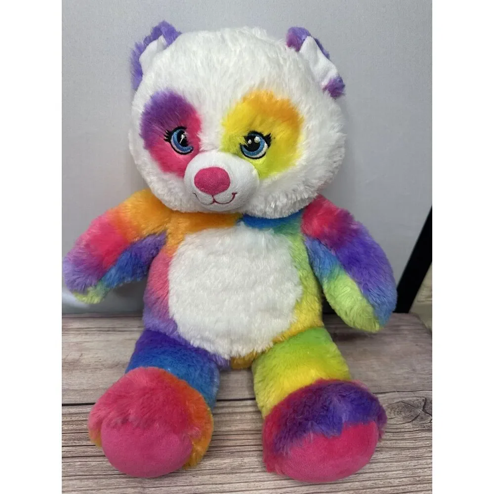 Build A Bear Rainbow Pop of Color Panda Plush Stuffed‎ Animal 16 Inches Long EUC